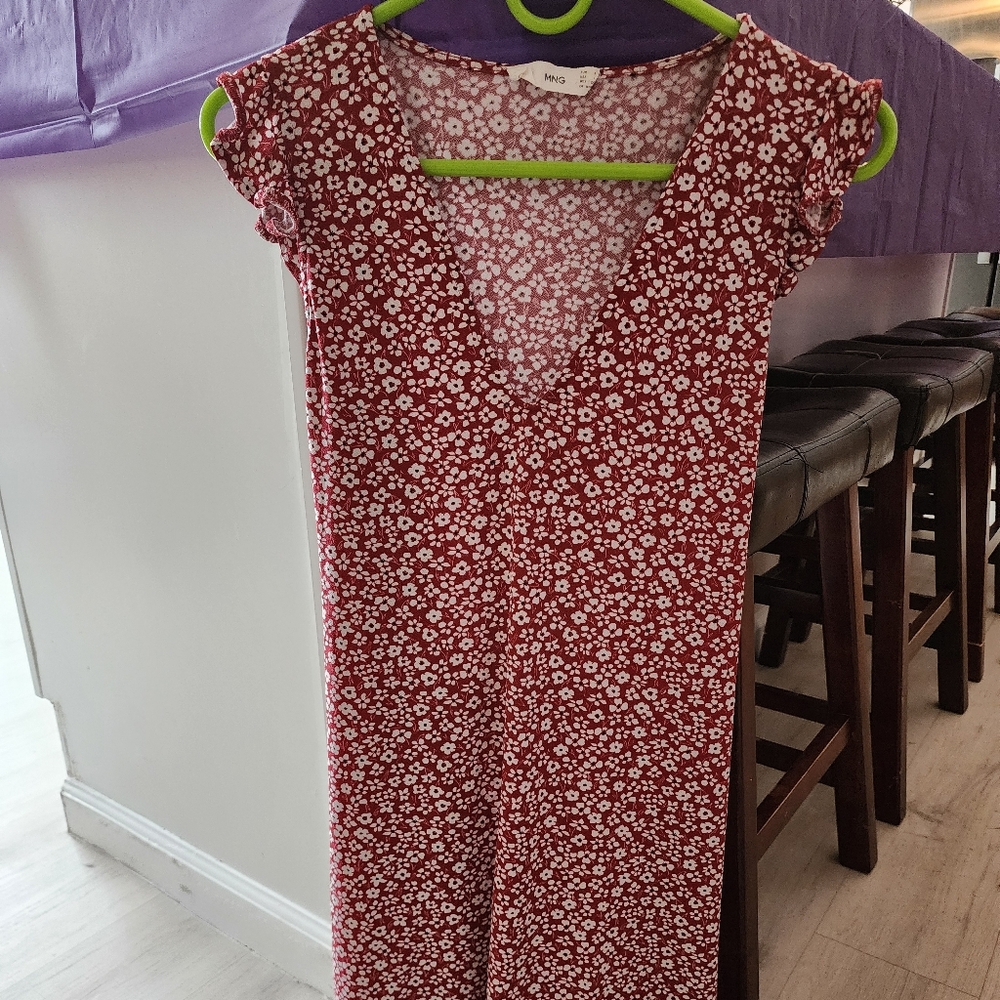 Mango Red Floral Above Knee Dress